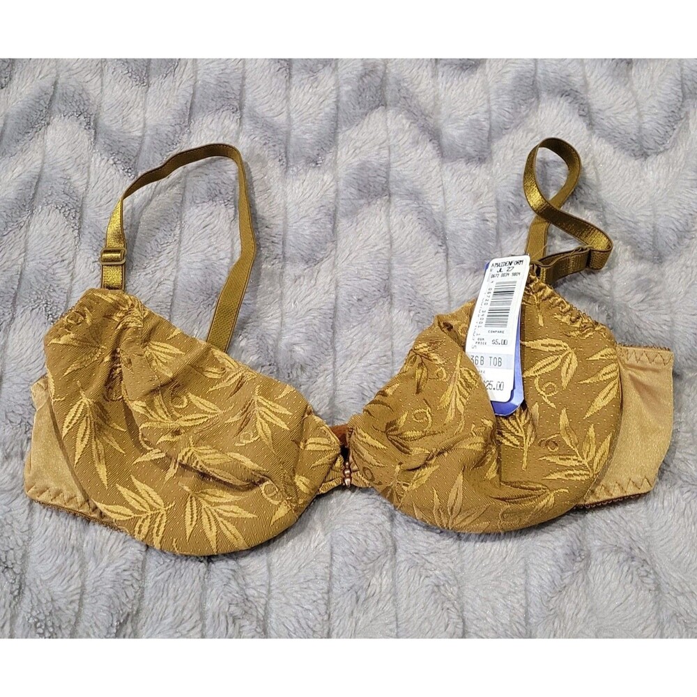 Maidenform Womens 36B Vintage Brown Gold Leaf Print Bra 91191 NWT